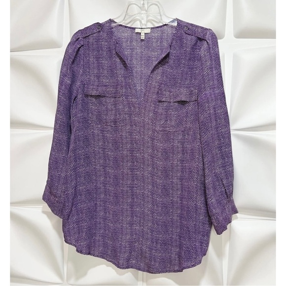Joie Sz S Purple 100% Silk Blouse Utility Top Military Rare - Picture 4 of 7